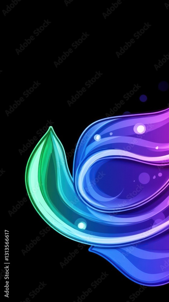 Aufkleber abstract swirls flow brightly against a stark black background, creating ethereal effect with lumino