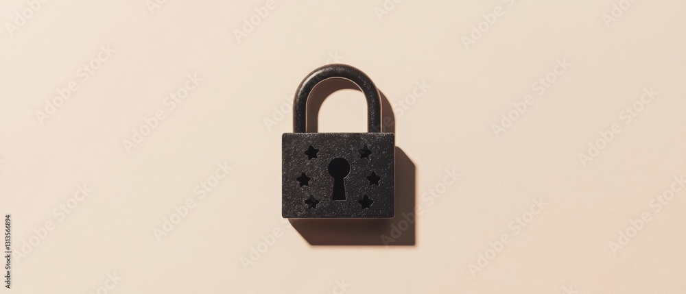 Poster black padlock on a soft beige background casting a gentle shadow showcasing simplicity and security 