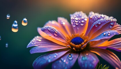 Obraz premium Close-Up of a Blooming Flower with Dew Drops