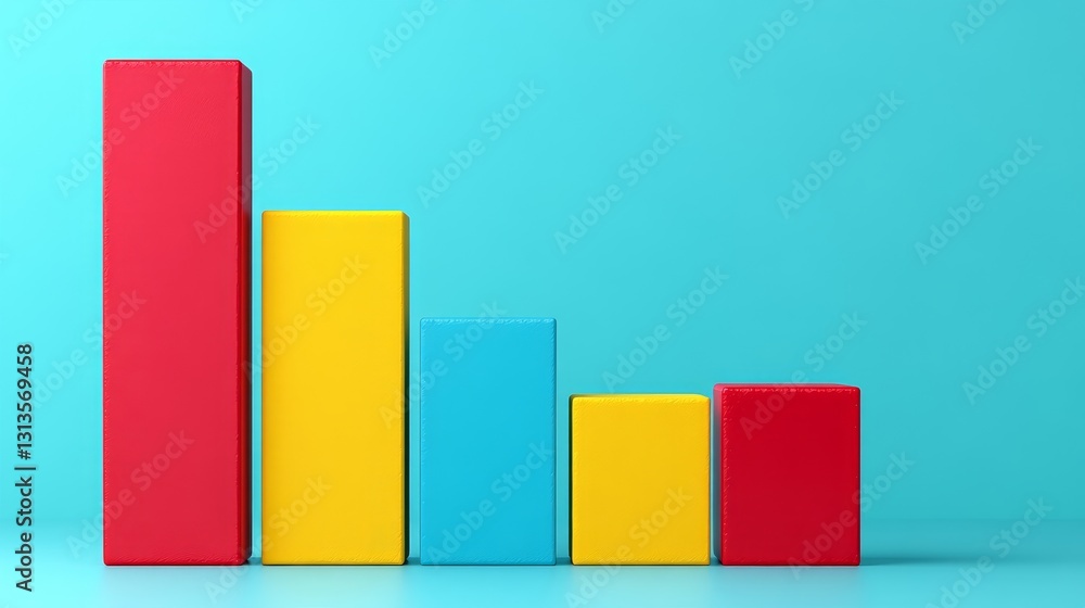 Poster declining colorful bar chart on aqua background conveys statistical trend business downfall visual r
