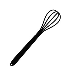 Black and white silhouette of a whisk on white background, kitchen tools