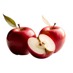 Red apple isolated. Whole apple, half and a slice on white background.