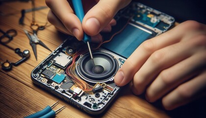 Repairing smartphone speaker workshop diy guide hands-on environment close-up view technology