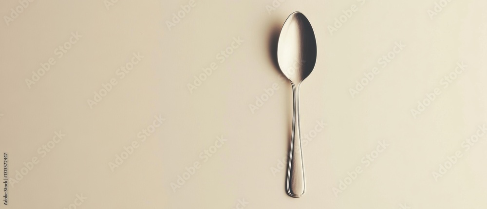 Aufkleber simple and elegant close-up of a single silver spoon on a neutral background with soft shadows and s
