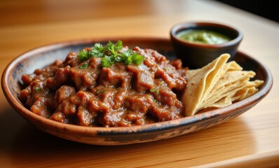 Delicious beans with tortilla chips