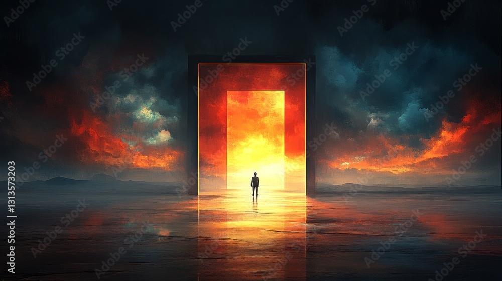 Poster portal of infinite light a symbolic gateway to self discovery and new beginning an ethereal landscap