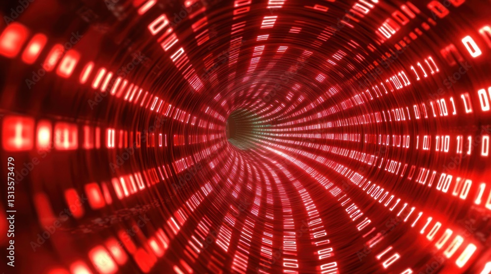 Poster binary code tunnel, digital data, technology