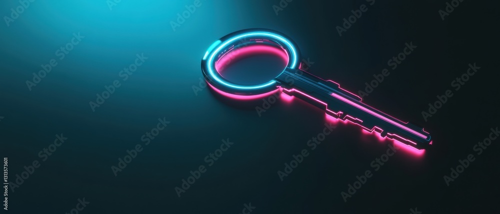 Poster futuristic neon key on dark background highlighting modern security concepts and digital innovation 