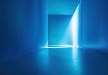 Obraz premium Serene Blue Interior Space with Soft Light Casting Shadows, Evoking Calmness and Tranquility in a Minimalistic Setting