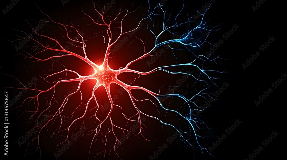 Aufkleber the image shows a stylized representation of a neuron, with its branching dendrites and axon illumin