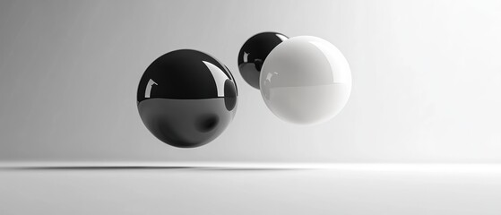 Black and White Spheres Floating in Space with Minimalist Design and Soft Lighting Creating a Modern Aesthetic for Art and Design Projects