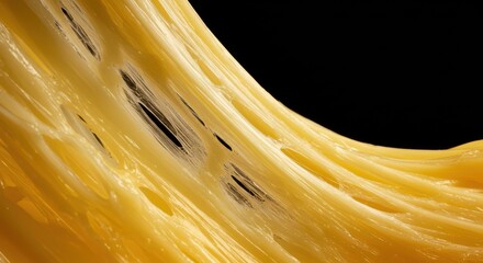Stretching Stringy Yellow Substance Macro Texture Against Black Background