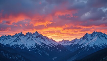 Stunning Sunrise Over Majestic Snow-Capped Mountain Range