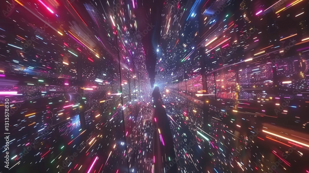 Poster experience a captivating digital vortex of vibrant fireworks illuminating the shanghai skyline, crea
