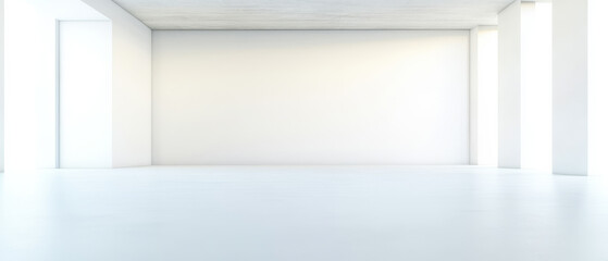 Fototapeta premium Bright and spacious empty interior with white walls and floor in modern design