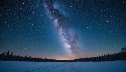 Stunning Milky Way Over Snowy Landscape at Night Sky