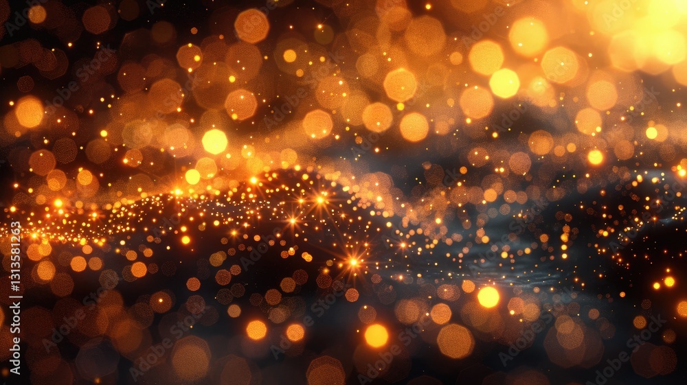 Aufkleber abstract art of orange and gold hexagonal grid with glowing particles. digital artwork of yellow gli