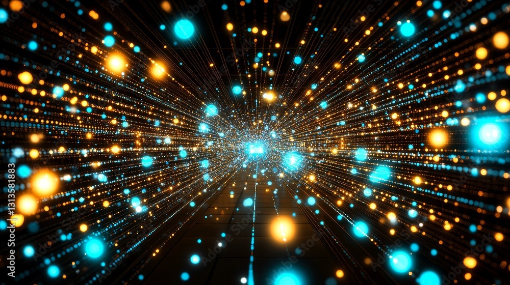 Poster abstract digital data stream visualization with light trails and sparkling points for modern technol
