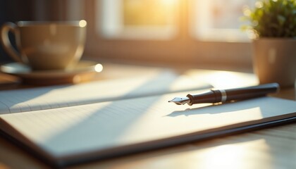 Open Notebook and Fountain Pen for Quiet Reflection