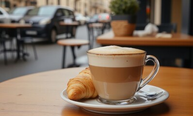 Delicious coffee and croissant