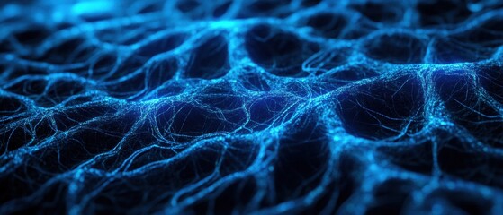 Obraz premium Intricate Blue Abstract Patterns of Light and Energy Flowing Through a Dark Background Creating a Futuristic and Technological Aesthetic