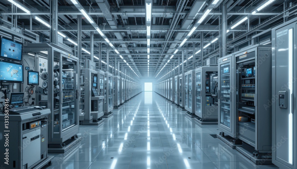 Aufkleber futuristic data center with illuminated pathway and equipment rows