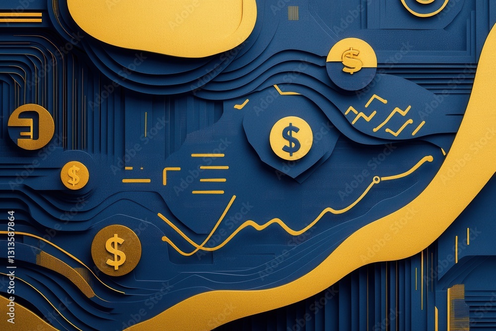 Aufkleber sophisticated paper art background with golden blue textures symbolizing financial growth and opport
