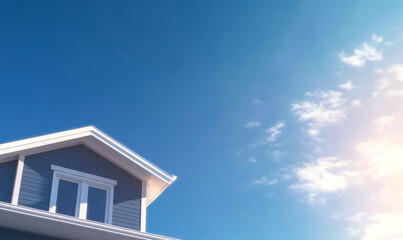 Obraz premium Bright day with clear blue sky and modern house roof details in suburban area