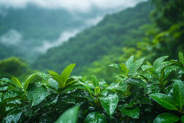 Lush Green Woods Embraced by Soft Rainfall, green, rain, nature, water, background, summer, weather, drop, wet, environment, rainfall, outdoor, season, rainy, natural, climate, storm, landscape. 