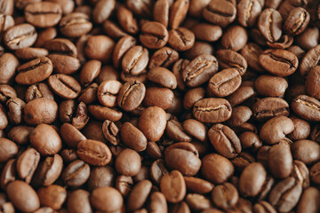 Macro photo of roasted coffee beans background 