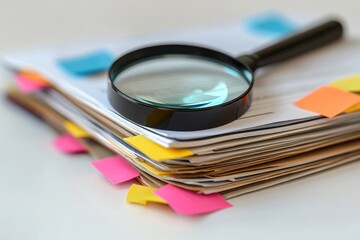 Documents, magnifying glass, office, review