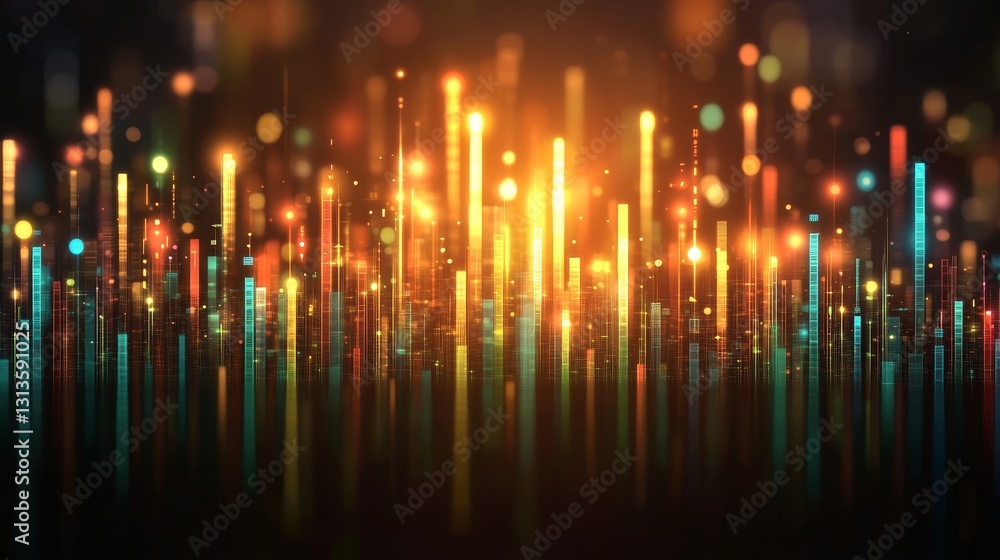 Poster Abstract digital neon light trails background dynamic glowing particles innovative technology modern data visualization vibrant futuristic design
