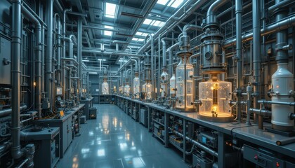 Fototapeta premium Industrial Laboratory with Advanced Equipment and Chemical Process
