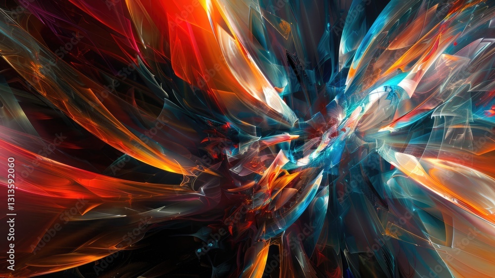 Poster digital tunnel with bright light and colorful pixels. digital artwork of circle shape and portal wit