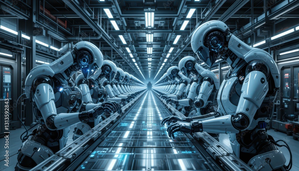 Aufkleber robotic assembly line with advanced machines and futuristic design