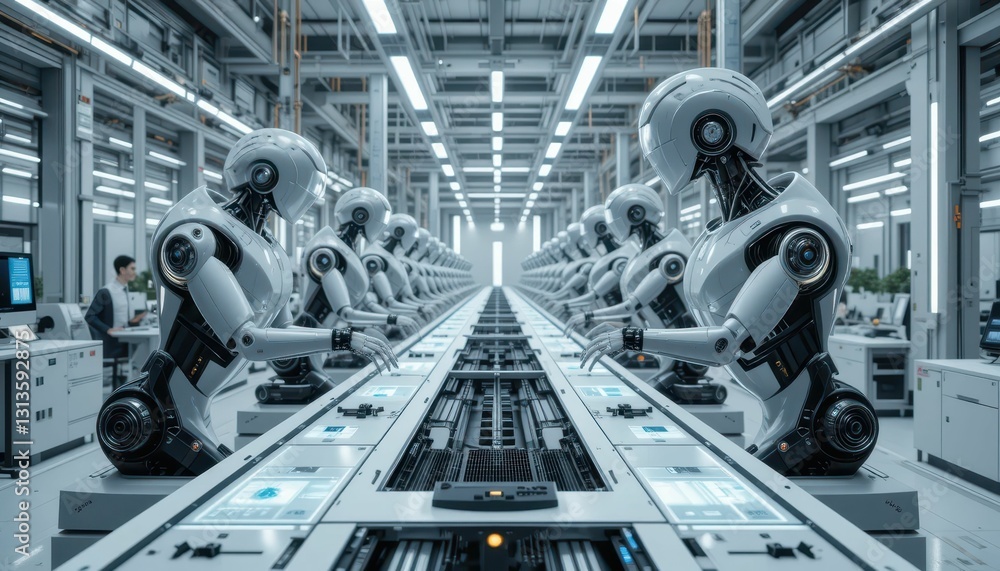 Poster robotic manufacturing line with advanced automated machines