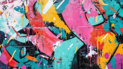 Fototapeta premium Abstract graffiti art with dripping paint and vibrant colors on brick