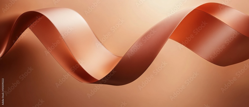 Poster elegant flowing silk ribbon in warm copper tones against a soft gradient background creating a sense