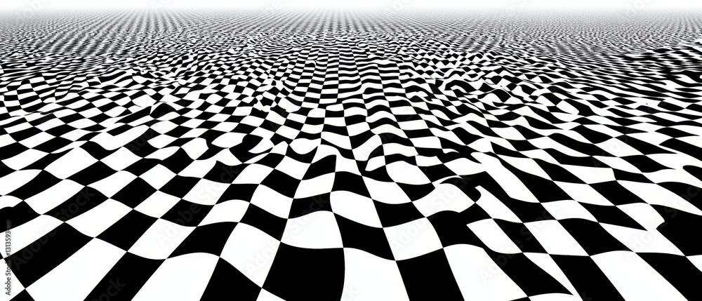 Aufkleber black and white checkered pattern on wavy surface creating an abstract 3d effect in optical illusion