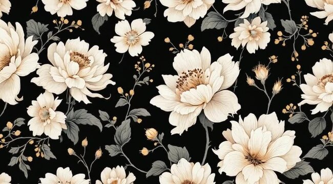 Floral pattern seamless black background