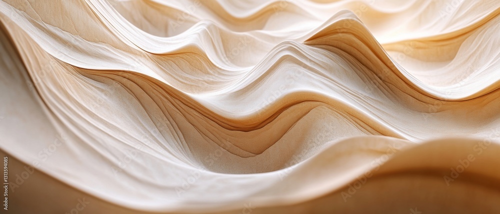 Aufkleber close-up view of smooth beige fabric creating soft waves and gentle curves under natural light for t