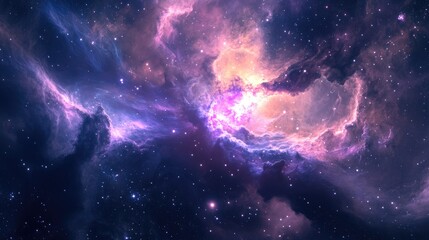 Obraz premium A colorful nebula filled with shining bright stars in space