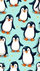 Playful and cute penguin characters in a seamless doodle pattern for textiles, penguin, pattern
