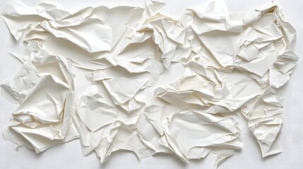 Obraz premium Overhead View of Crumpled White Paper Texture on White Surface