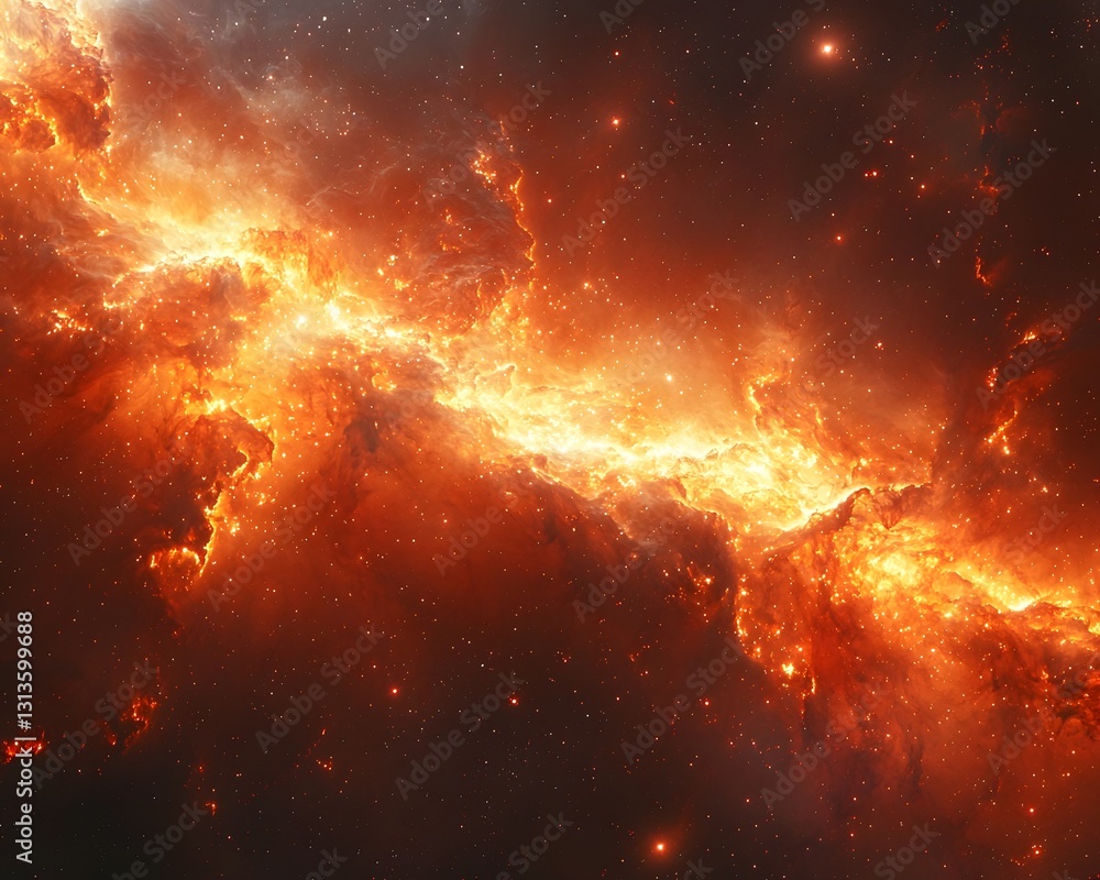 Poster vibrant cosmic nebula with glowing comets streaking through luminous clouds dynamic space background