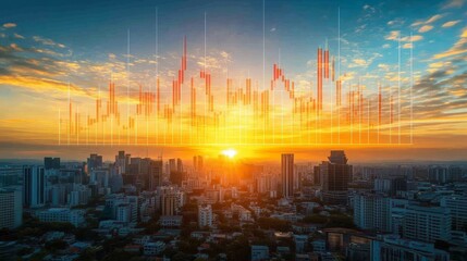 Fototapeta premium Digital metropolis innovation financial skyline with network connections at sunset a symbol of modern economy