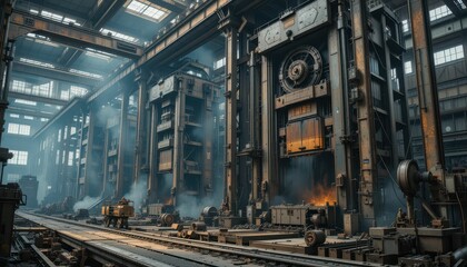 Majestic Industrial Interior of an Abandoned Manufacturing Facility