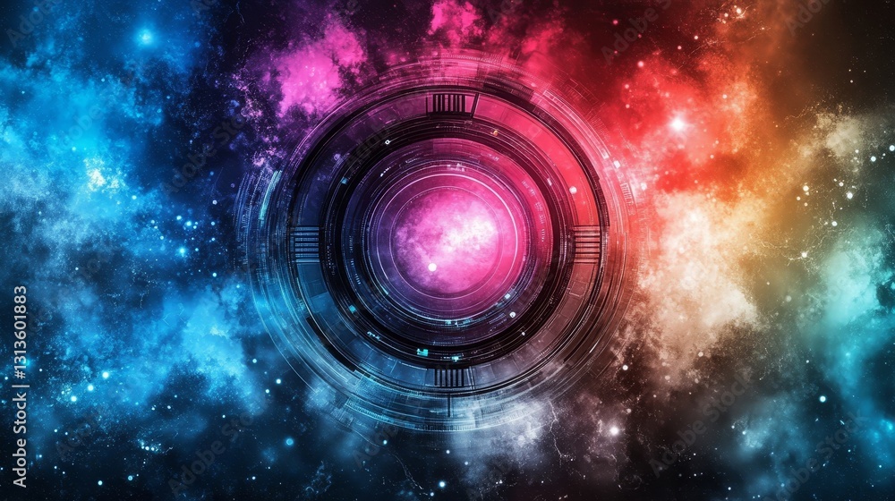 Poster interstellar portal abstract nebula background with vivid galaxy cosmic space exploration conceptual