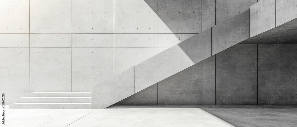 Poster minimalist architectural design featuring a modern concrete staircase leading to a simple wall with 