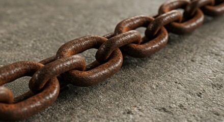 Obraz premium Rusty Metal Chain on Concrete Surface Showing Strength and Age